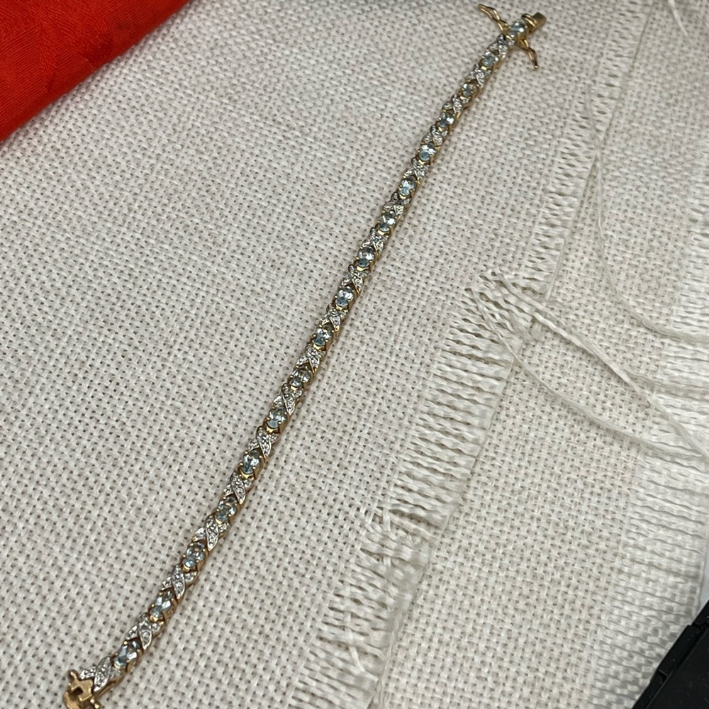 ✨ Vintage Sterling Silver & Gold-Plated Blue Gemstone Bracelet - Picture 15 of 16